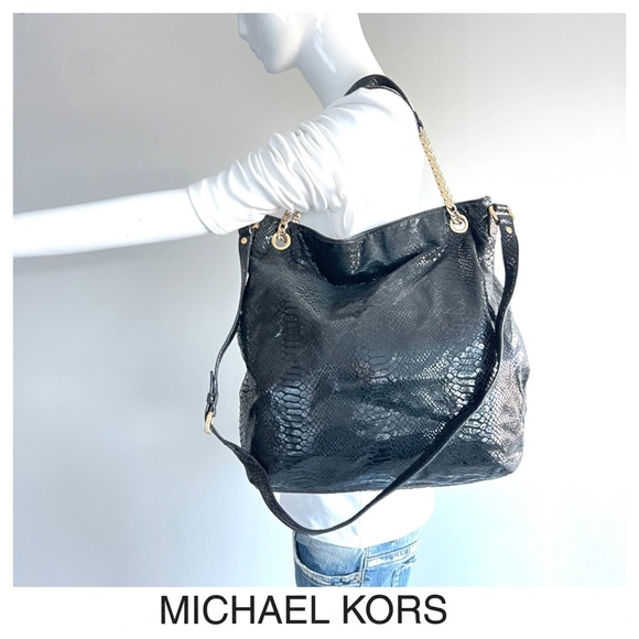 MICHAEL Michael Kors Handbags - ♦️SOLD♦️MICHAEL KORS Jet Black Snake Python Embossed Patent Leather Shoulder Bag
